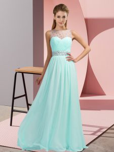 Chic Light Blue Sleeveless Beading Floor Length Prom Party Dress