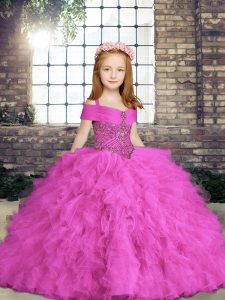 Lilac Sleeveless Tulle Lace Up Little Girls Pageant Dress for Party and Wedding Party