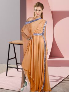 Orange Empire Chiffon One Shoulder Sleeveless Sequins Asymmetrical Side Zipper Prom Dress