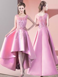 Pretty Scoop Sleeveless Satin Dama Dress for Quinceanera Lace Zipper