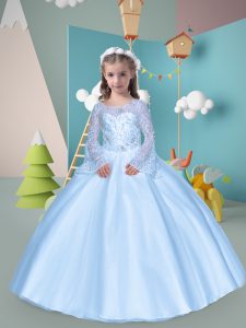 Cute Long Sleeves Beading Zipper Little Girl Pageant Gowns