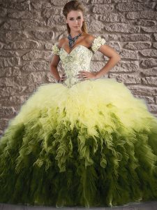 Discount Multi-color Ball Gowns Tulle Sweetheart Sleeveless Beading and Ruffles Lace Up Sweet 16 Dress Brush Train