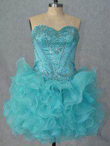 Trendy Sweetheart Sleeveless Lace Up Prom Evening Gown Aqua Blue Organza