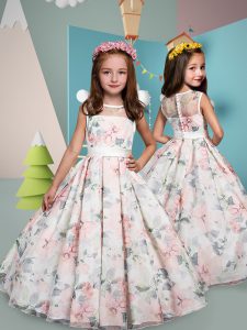 Delicate Scoop Sleeveless Clasp Handle Flower Girl Dresses for Less Multi-color Printed