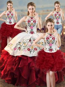 Fashionable White And Red Sleeveless Organza Lace Up Sweet 16 Dress for Sweet 16 and Quinceanera