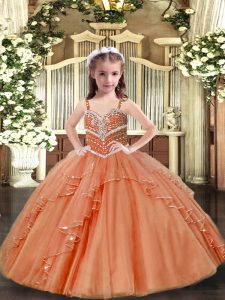 Inexpensive Straps Sleeveless Lace Up Girls Pageant Dresses Peach Tulle