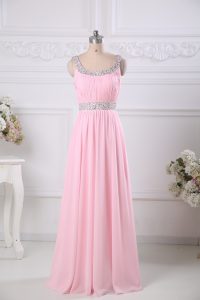 Floor Length Empire Sleeveless Baby Pink Prom Evening Gown Side Zipper