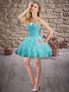Artistic Aqua Blue Sweetheart Neckline Beading Dress for Prom Sleeveless Lace Up