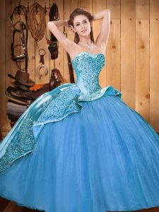 Superior Baby Blue Sleeveless Beading and Embroidery Lace Up Sweet 16 Dresses
