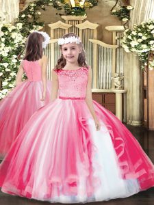 Customized Pink Scoop Neckline Lace Child Pageant Dress Sleeveless Zipper