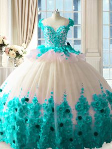 Custom Design Ball Gowns Sleeveless Blue And White Sweet 16 Quinceanera Dress Brush Train Zipper