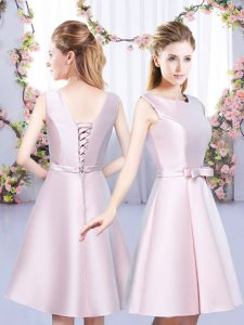 Dramatic Baby Pink Scoop Neckline Bowknot Quinceanera Dama Dress Sleeveless Lace Up
