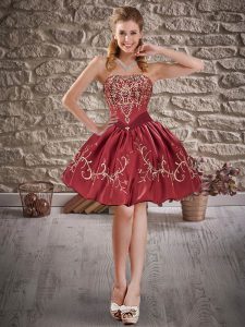 Fantastic Wine Red Sleeveless Mini Length Embroidery Lace Up Homecoming Dress