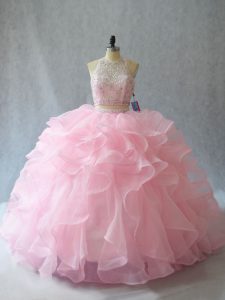 Sophisticated Sleeveless Brush Train Beading and Ruffles Backless Quinceanera Dresses