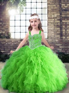 Lovely Sleeveless Floor Length Beading and Ruffles Lace Up Pageant Gowns For Girls