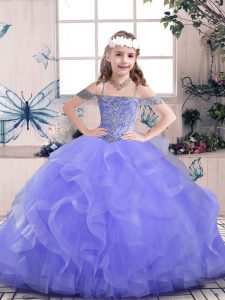 Sweet Sleeveless Lace Up Floor Length Beading and Ruffles Girls Pageant Dresses