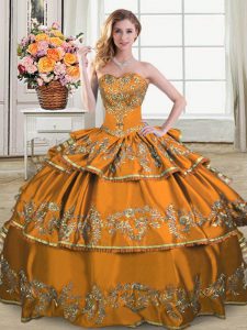 Sweetheart Sleeveless Satin and Organza Sweet 16 Dresses Embroidery and Ruffled Layers Lace Up