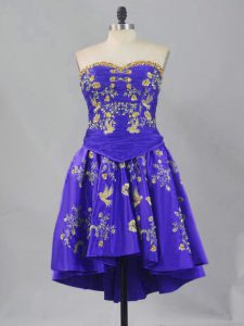 Sleeveless Mini Length Embroidery Lace Up Prom Dresses with Purple
