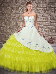 Low Price Sleeveless Lace Up Floor Length Embroidery and Ruffled Layers Quinceanera Dresses