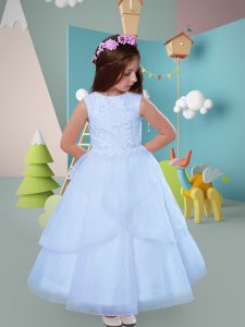 Simple A-line Flower Girl Dresses for Less Lavender Scoop Tulle Sleeveless Ankle Length Zipper