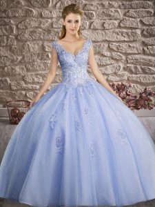 Lavender Sleeveless Appliques Floor Length Sweet 16 Dresses