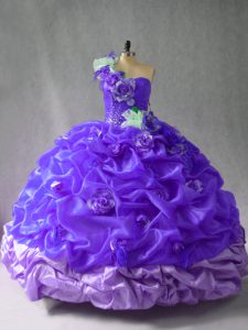 Classical Purple Quinceanera Gowns Sweet 16 and Quinceanera with Pick Ups and Hand Made Flower One Shoulder Sleeveless Lace Up
