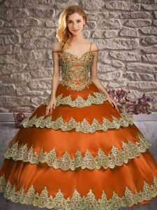 Noble Straps Sleeveless Satin Quinceanera Dress Appliques and Ruffled Layers Lace Up