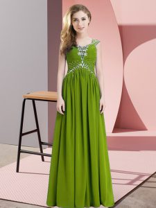 Olive Green Empire Beading Prom Dresses Lace Up Chiffon Cap Sleeves Floor Length