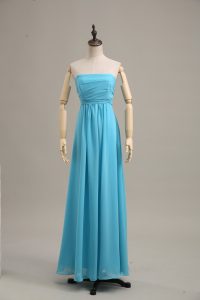 High Quality Chiffon Strapless Sleeveless Zipper Ruching Prom Dress in Baby Blue