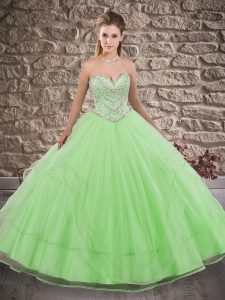 Tulle Lace Up Sweetheart Sleeveless 15 Quinceanera Dress Brush Train Beading and Ruffles