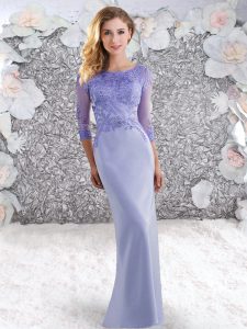 Glamorous Lavender Zipper Prom Gown Beading and Lace 3 4 Length Sleeve Sweep Train