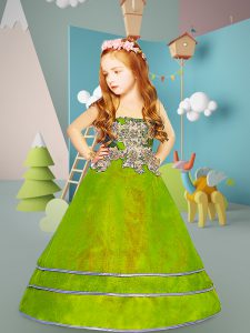 Olive Green Scoop Lace Up Beading and Appliques Little Girls Pageant Dress Wholesale Long Sleeves