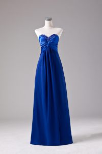 Floor Length Lace Up Homecoming Dress Royal Blue for Prom and Party with Beading and Ruching
