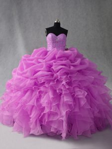 Pretty Organza Sleeveless Floor Length 15 Quinceanera Dress and Beading and Ruffles and Pick Ups