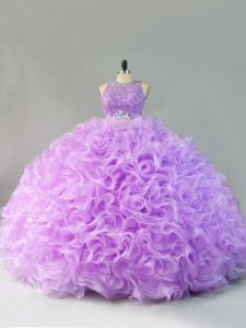 Lavender Sleeveless Floor Length Beading and Ruffles Zipper 15 Quinceanera Dress
