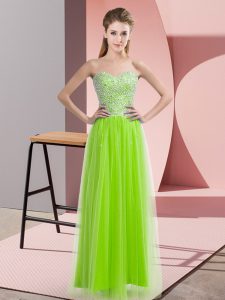 Yellow Green Juniors Party Dress Prom and Party with Beading Sweetheart Sleeveless Lace Up