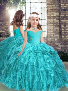 High Quality Sleeveless Lace Up Floor Length Beading and Ruffles Pageant Gowns For Girls