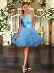 Excellent Scoop Sleeveless Tulle Prom Gown Lace and Ruffles Backless