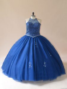 Floor Length Ball Gowns Sleeveless Blue 15th Birthday Dress Lace Up