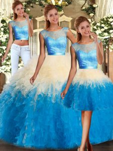 High Class Multi-color Backless Quinceanera Dresses Lace and Ruffles Sleeveless Floor Length