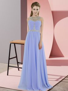 Empire Prom Evening Gown Lavender Scoop Chiffon Sleeveless Floor Length Zipper