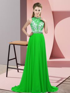 Sleeveless Brush Train Backless Beading Homecoming Dress