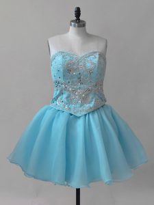 Spectacular Mini Length Ball Gowns Sleeveless Baby Blue Prom Party Dress Lace Up