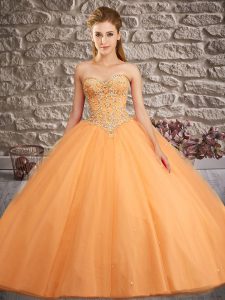 Great Orange 15 Quinceanera Dress Tulle Brush Train Sleeveless Beading
