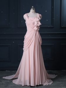 Spectacular Pink Straps Neckline Ruching Prom Dresses Sleeveless Zipper