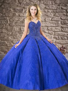 Floor Length Lace Up Sweet 16 Dresses Royal Blue for Military Ball and Sweet 16 and Quinceanera with Beading