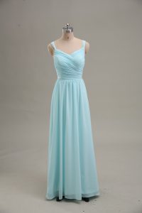 Empire Party Dresses Blue Straps Chiffon Sleeveless Floor Length Zipper