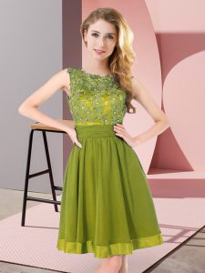 Noble Beading and Appliques Wedding Guest Dresses Olive Green Backless Sleeveless Mini Length