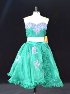 Sleeveless Zipper Mini Length Appliques and Ruffles Prom Gown