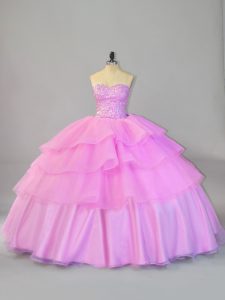 Sumptuous Floor Length Lilac Sweet 16 Quinceanera Dress Organza Sleeveless Ruffled Layers